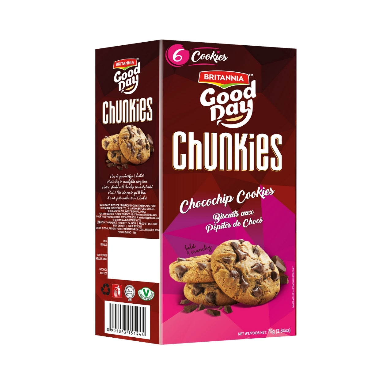Britannia Good Day Chunkies Cookies Loaded with Choco Chips Crunchy | Pack- 75 GM