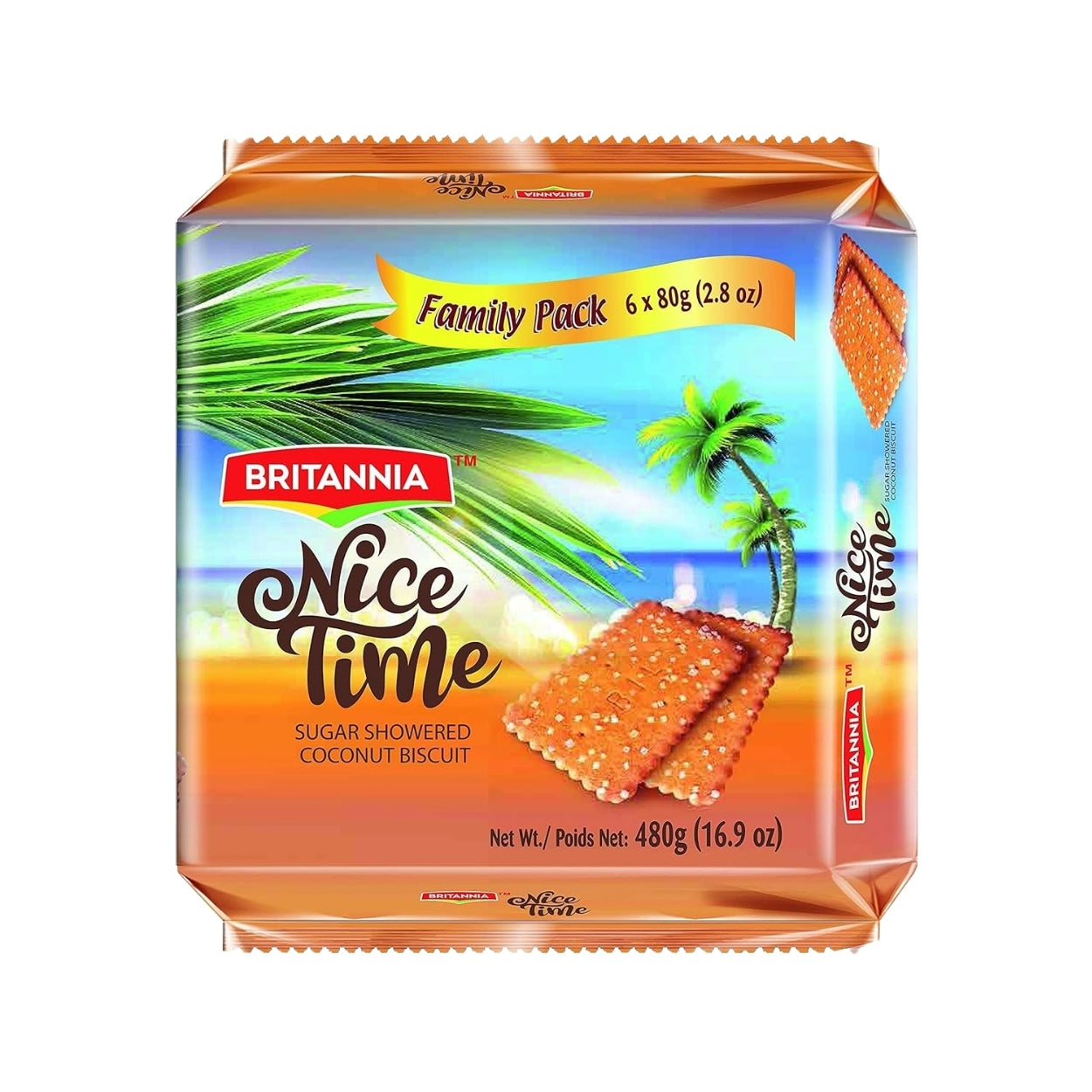 Britannia Nice Time Family Pack of 16.9oz (480g) | Delicious Coconut Biscuit – Crunchy & Sweet Snack | Kids’ Favorite for Breakfast & Tea Time