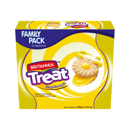 Britannia Treat Pineapple Flavored Sandwich Biscuits | Family Pack 500gm | Delicious Snack For Everybody
