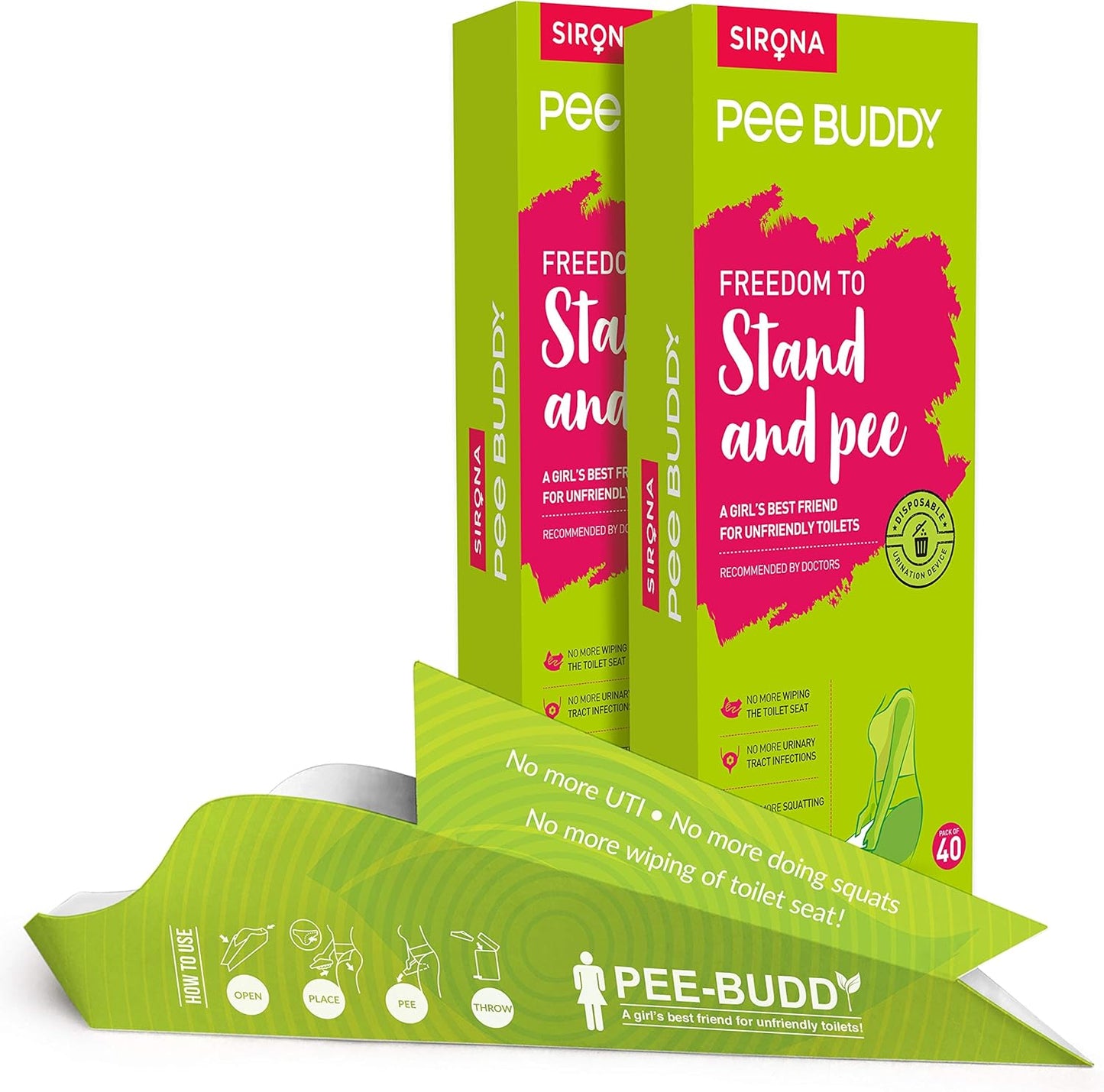 Sirona PeeBuddy Portable Female Urination Device | Disposable Female Urinal Funnel | Foldable, Waterproof & Hygienic | Ideal for Travel, Camping, Hiking, Road Trips & Public Restrooms