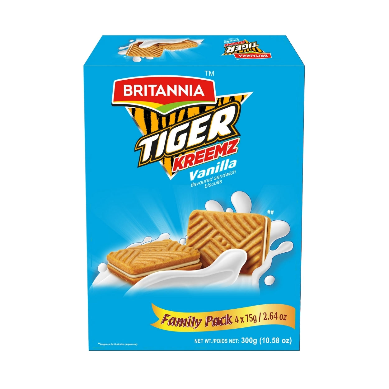 Britannia Tiger Kreemz Vanilla Cream Biscuits | Family Pack | 300gm(75*4)