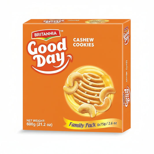 Britannia Good Day Cashew Cookies Family Pack 21.2oz (600g) - Breakfast & Tea Time Snacks - Delicious Grocery Cookies (Pack of 1)