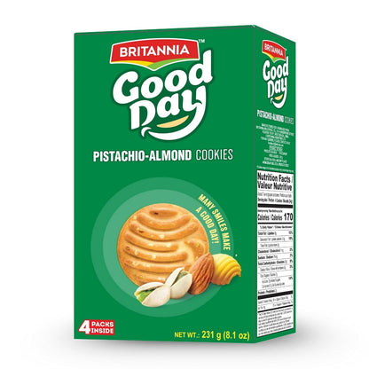 Britannia Good Day Pistachio Almond Cookies Each Nutty & Crunchy Tea-Time Snack Perfect for Breakfast or Anytime Treat 8.1oz (231g)