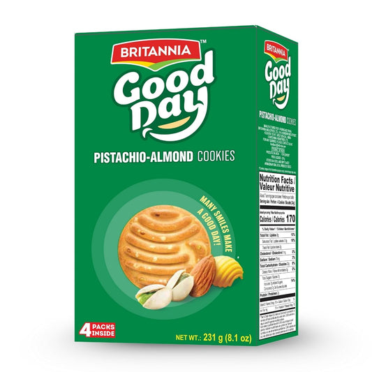 Britannia Good Day Pistachio Almond Cookies Each Nutty & Crunchy Tea-Time Snack Perfect for Breakfast or Anytime Treat 8.15oz (231g) Pack of 2