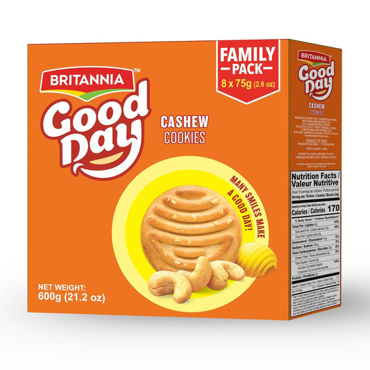 Britannia Good Day Cashew Cookies Value Pack, 600g (21.16 oz) – Crunchy Cashew Biscuits, Nutty Tea-Time & Anytime Snack
