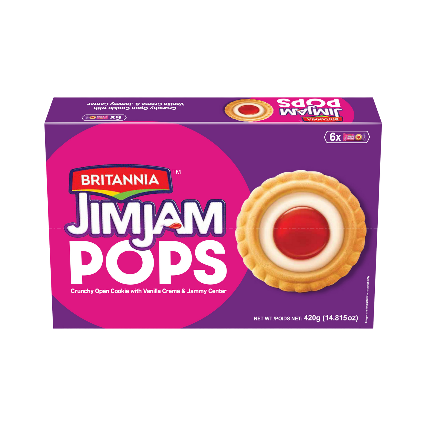 Britannia Treat Jimjam Pops Cream-Filled Cookies with Fruity Jam Center | Pack- 420GM(6*70gm) | Fun Snack for Kids & Adults