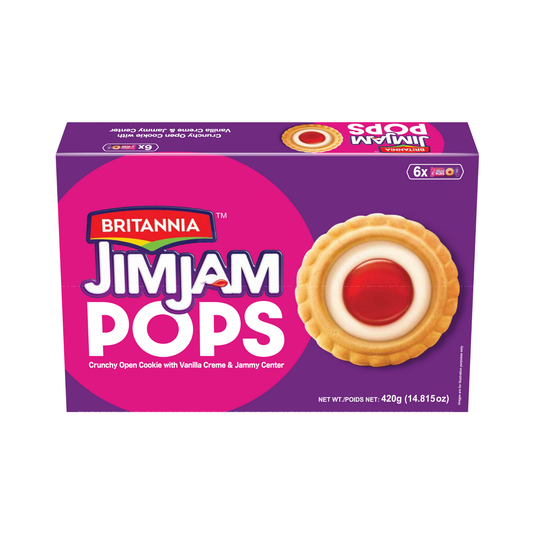 Britannia Treat Jimjam Pops Cream-Filled Cookies with Fruity Jam Center | Pack- 420GM(6*70gm) | Fun Snack for Kids & Adults