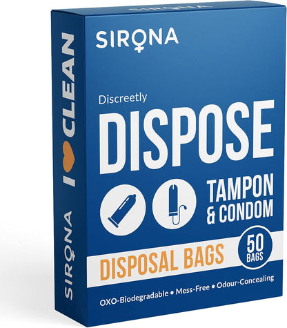 Sirona Condom & Tampon Disposal Bags | Leak-Proof, Odor-Locking Opaque Bags | Discreet Sanitary Disposal Bags for Tampons, Condoms & Small Personal Waste
