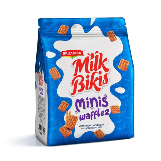 Britannia Milk Bikis Minis Wafflez Crispy Mini Waffles with Creamy Layers Delicious Snack for Kids & Adults Perfect Tea-Time Treat 4.23oz (120g) (Pack of 1)