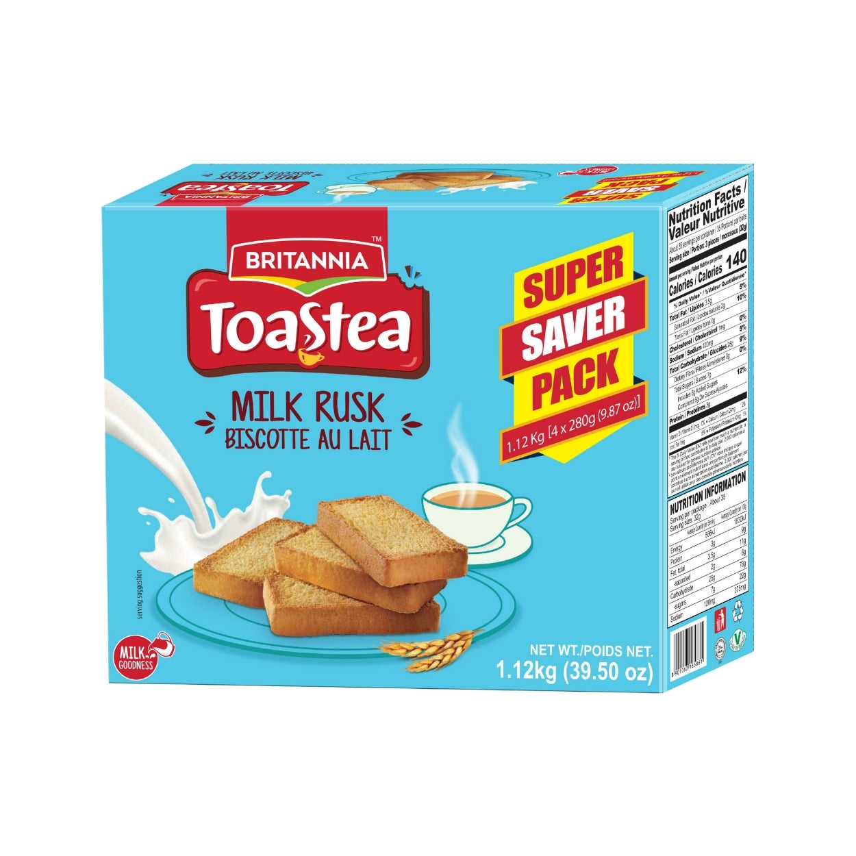 Britannia Milk Rusk | Super Saver Pack 1.12kg (4x280g) | Crunchy Toast Biscuit with the Goodness of Milk – Perfect for Tea & Breakfast