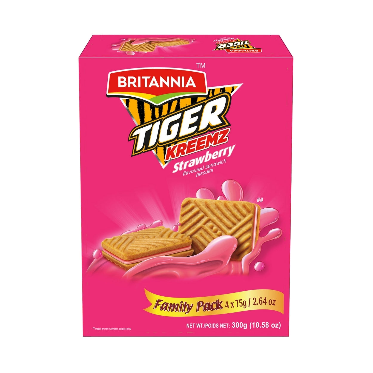 Britannia Tiger Kreemz Strawberry Cream Biscuits Family Pack 300Gm(4*75gm)