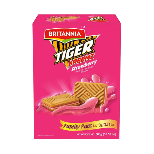 Britannia Tiger Kreemz Strawberry Cream Biscuits Family Pack 300Gm(4*75gm)