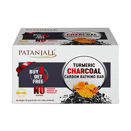 patanjali Turmeric Charcoal Bath Bar Soap 125g | Natural Body Cleansing Bar for Men & Women | Pack of 4