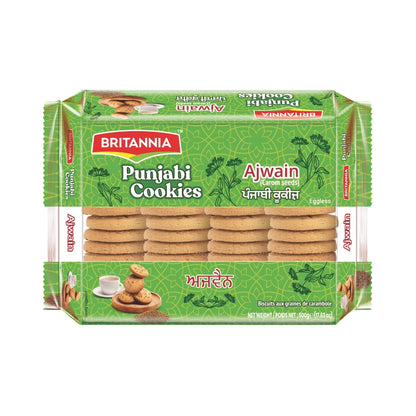 Britannia Punjabi Cookie with Aromatic Ajwain Flavor | Pack - 500GM | Traditional Indian Biscuits | Crunchy Snack Perfect with Tea or Coffee