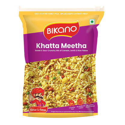 Bikano Khatta Meetha Mixture | Sweet & Spicy Indian Snack | Crispy Namkeen with Tangy Flavor | Tea-Time Snack | 350g Pack