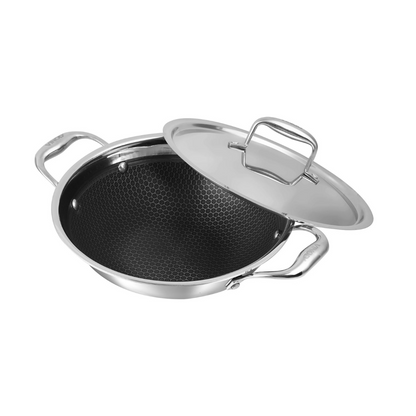 Vinod SAS Pro Platinum Triply Stainless Steel Non Stick Kadhai with Lid - 108 oz , 10.14 inches | Ceramic Coating | Honeycomb Design Induction Base - 5 Year Warranty