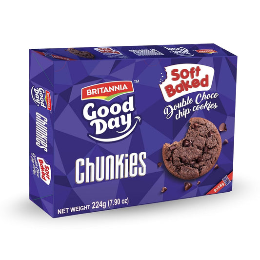 Britannia Good Day Soft Baked Double Choco Chip Cookies Extra Chocolate Flavor Soft & Chewy Snack Perfect Treat for Kids & Adults 7.05oz (200g)