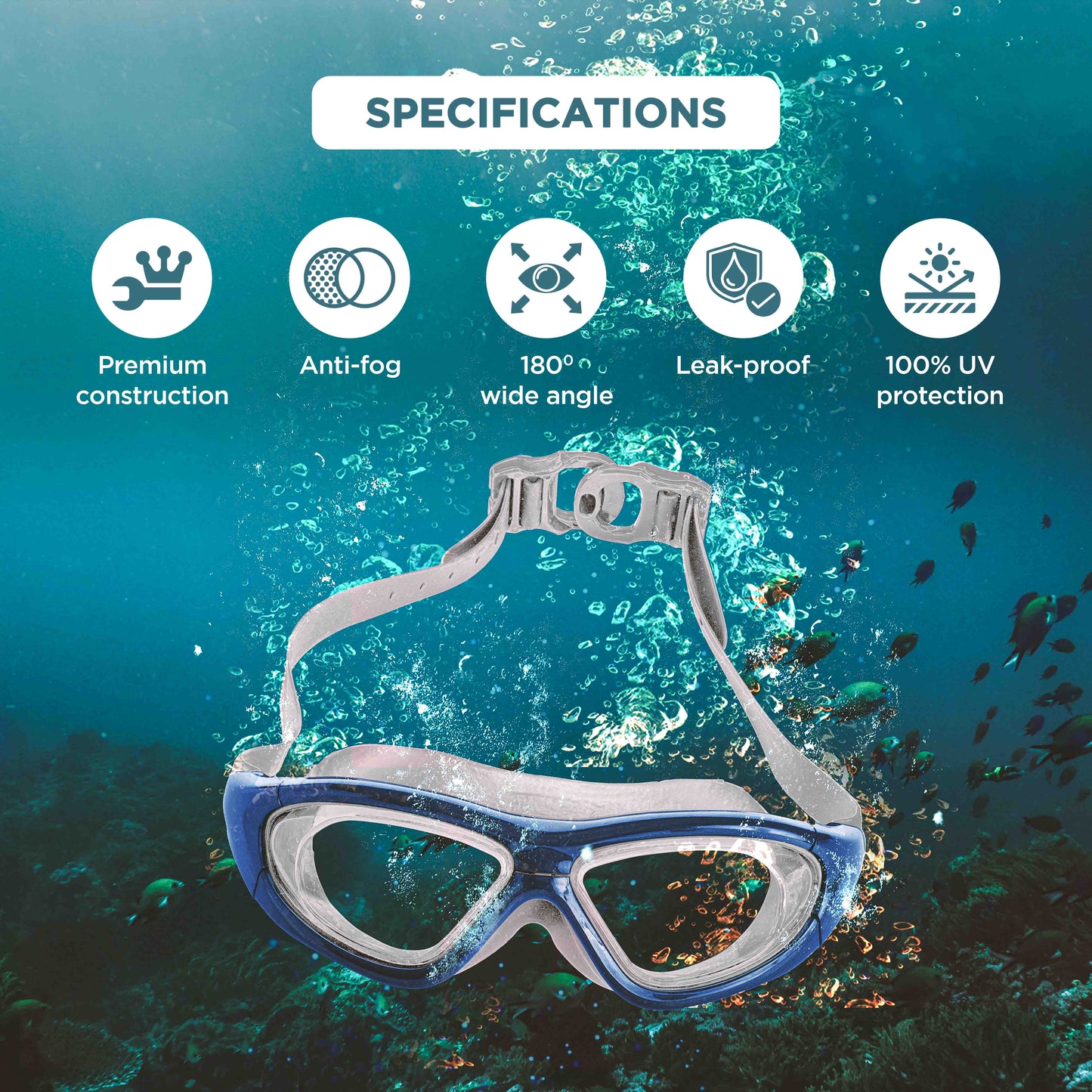 Endless EL1007 Premium Swimming Goggle with Anti-Fog and UV Protection | Material : Silicon, PU | Stylish 180 Degree Wide View Glasses | Soft Silicone Gasket for Leak Proof | With Hard Case