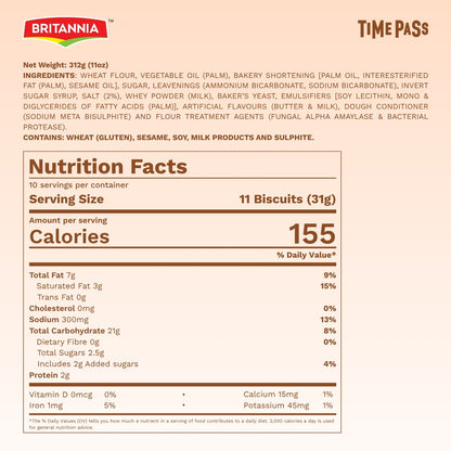 Britannia Time Pass Classic Salted Biscuits | Family Pack- 312 GM | Light & Crispy Snack Perfect Tea-Time Treat
