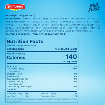 Britannia Milk Bikis Biscuits 19.04oz (540g) | Crunchy Milk Cream Biscuits – Kids’ Favorite Snack for Breakfast & Tea Time