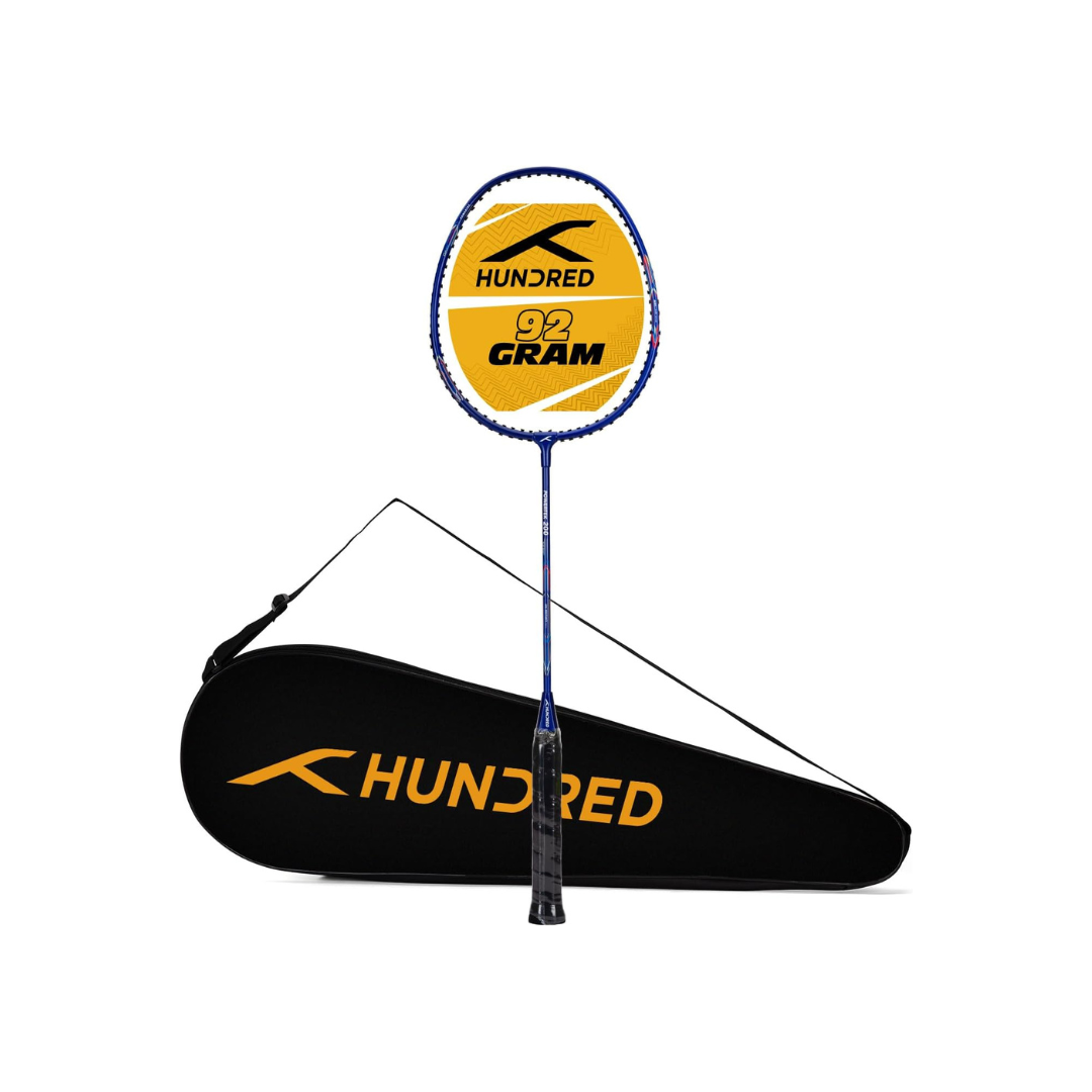 HUNDRED Powertech 200 PRO Badminton Racquet with Head Cover (Black,White,Navy Size: Standard, Grip Size:G5) | Strung | Material: Aluminium | For Intermediate Players | Weight: 95 grams | Maximum String Tension - 18-20lbs