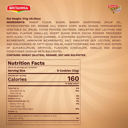 Britannia biscuit packaging with nutritional information and ingredients list.