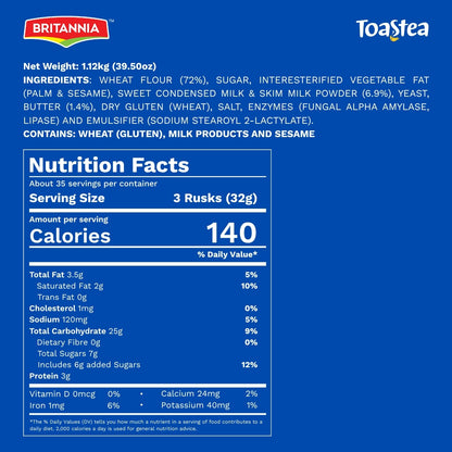 Britannia Milk Rusk | Super Saver Pack 1.12kg (4x280g) | Crunchy Toast Biscuit with the Goodness of Milk – Perfect for Tea & Breakfast