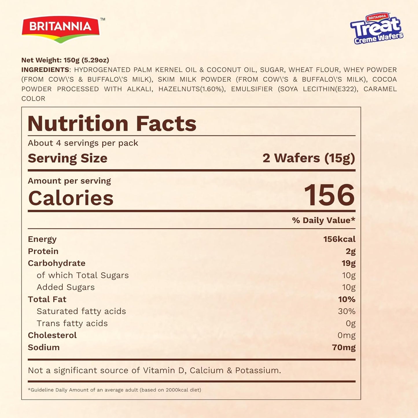 Britannia Treat Wafer Chocolate Flavor Crispy Layered Wafers with Rich Chocolate Cream Filling Indulgent Sweet Snack, Dessert- 150g (5.29 oz)