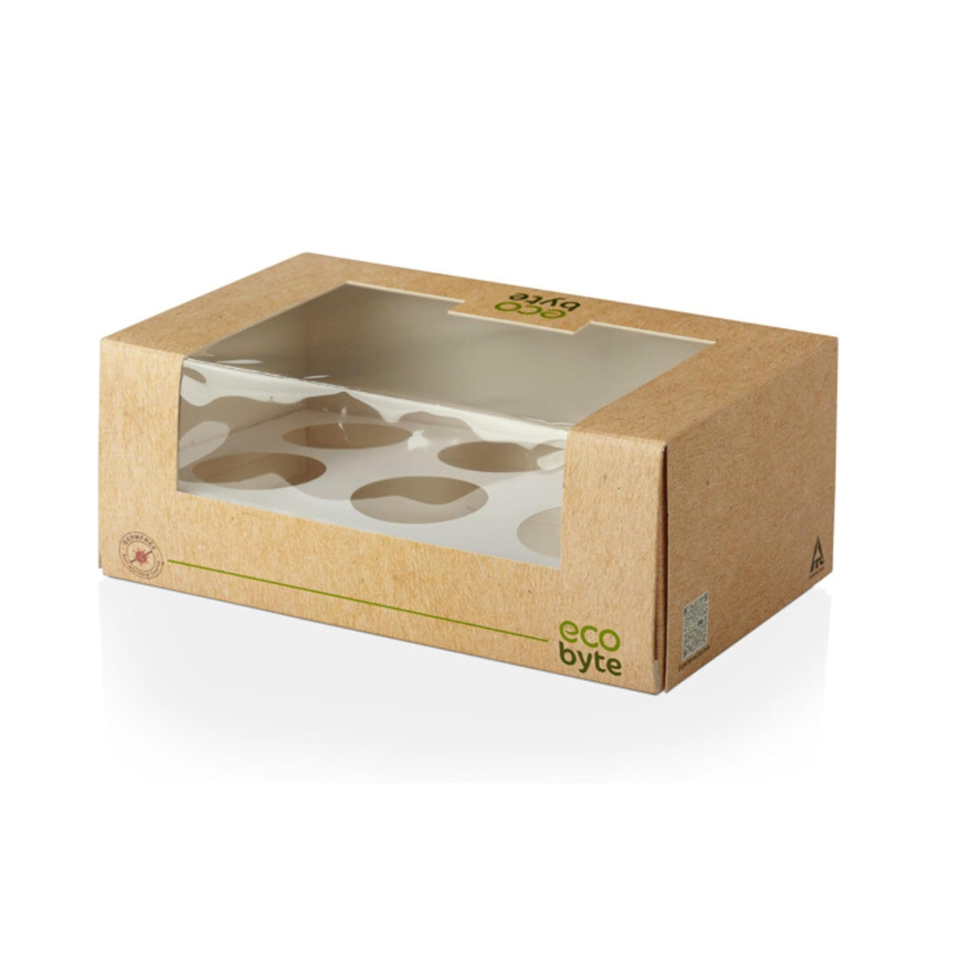 EcoByte ITC Cupcake Box with Window & Inserts | 10x6x4 Inch | Pack of 20 | Cupcake Transport Box for Parties, Gifting, or Bakery Displays | Sturdy and Presentable