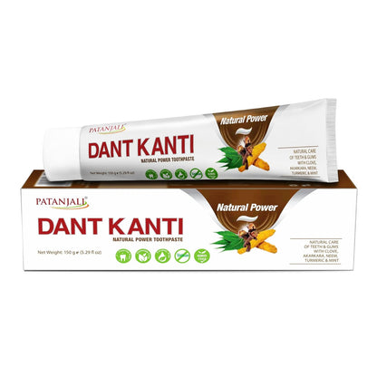 Patanjali Dant Kanti Natural Toothpaste 150 g / 5.29 fl oz | Herbal Ayurvedic Fluoride‑Free Toothpaste for Strong Teeth & Healthy Gums – Fresh Herbal Flavor - (Pack of 6)