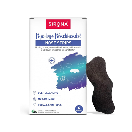 Sirona Bamboo Charcoal Nose Strips | Pack of 4 | Blackhead & Whitehead Remover | Pore Cleansing Strips for Dirt, Oil & Dead Skin | Suitable for All Skin Types