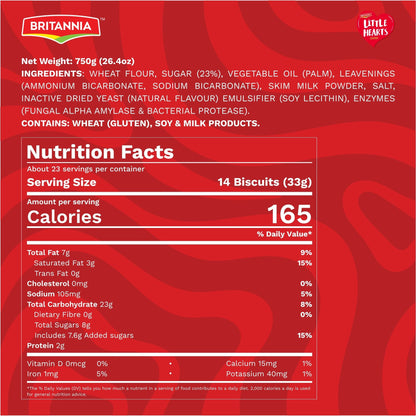 Britannia Little Hearts Biscuits 26.4oz (750g) | Soft and Delicious Biscuits |Kids Favorite Cookies