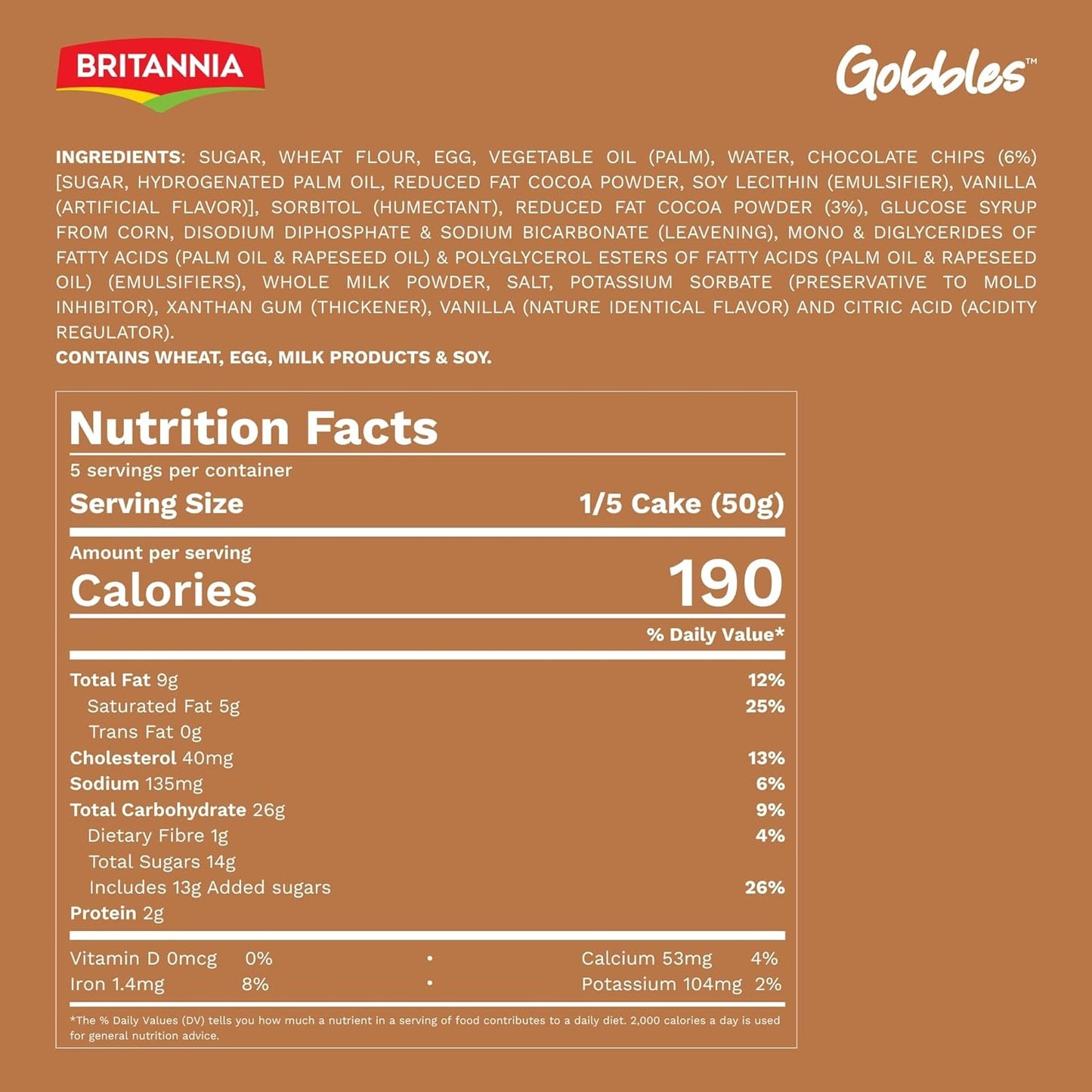 Britannia Double Chocolate Flavored Cake Rich & Moist Eggless Dessert Perfect Snack for Kids & Tea Time 7.05oz (200g)