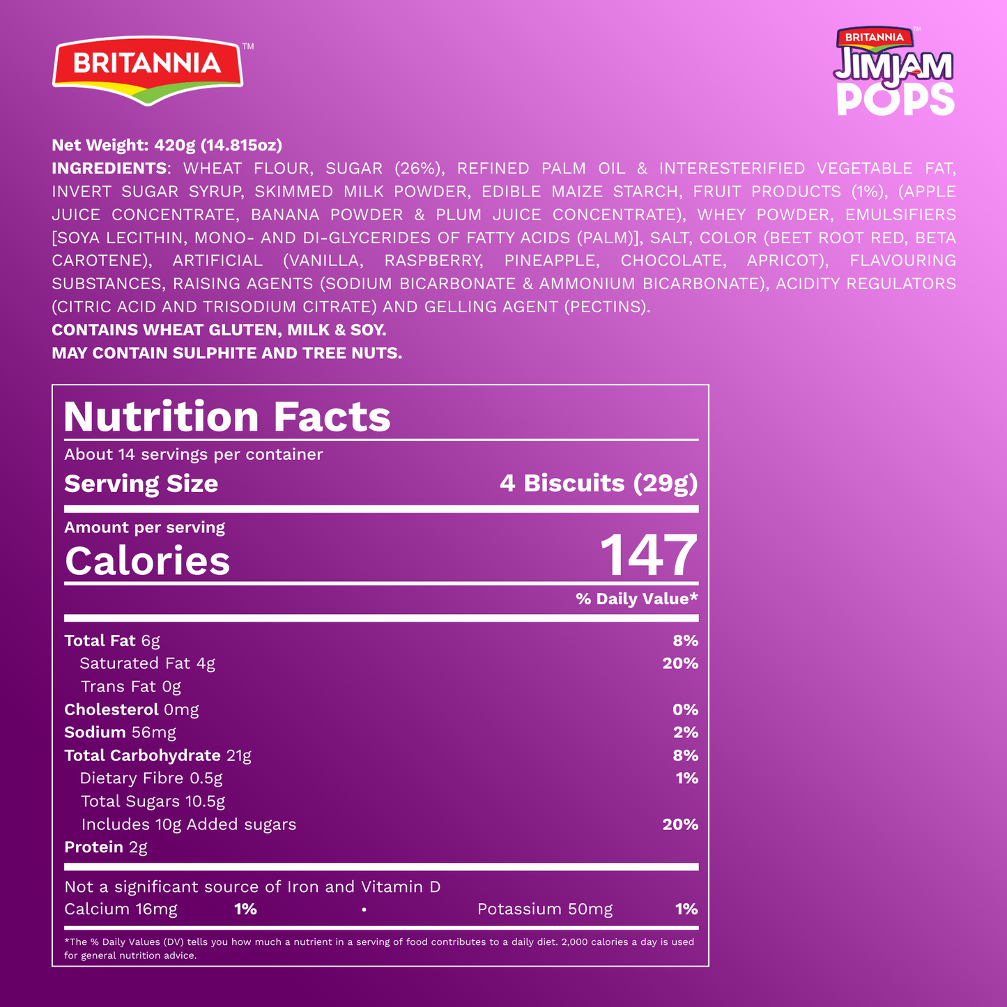 Britannia Treat Jimjam Pops Cream-Filled Cookies with Fruity Jam Center | Pack- 420GM(6*70gm) | Fun Snack for Kids & Adults