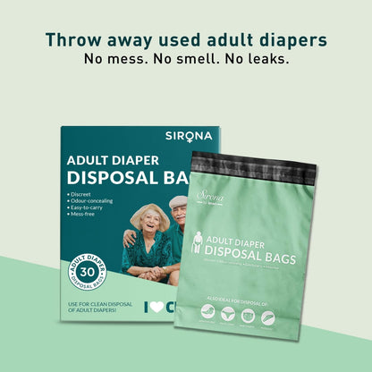 Sirona Premium Adult Diaper Disposable Bags - 30 Bags | Odor Sealing for Diapers, Food Waste, Pet Waste, Sanitary Product Disposal | Durable and Unsce