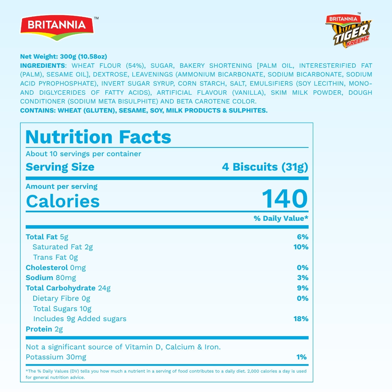 Britannia Tiger Kreemz Vanilla Cream Biscuits | Family Pack | 300gm(75*4)