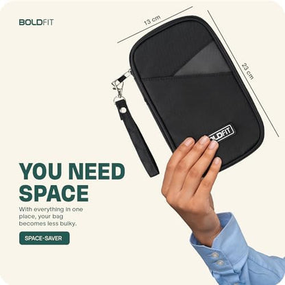 Boldfit Unisex-Adults Passport Cover - Black Faux Leather RFID Protected - Compact Envelope Style with 3 Pockets & 4 Sections - Ideal for Men & Women Travelers