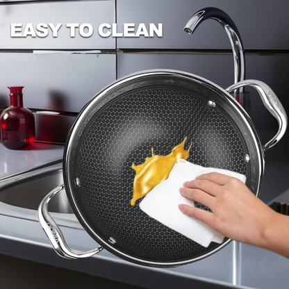 Vinod SAS Pro Platinum Triply Stainless Steel Non Stick Kadhai with Lid - 108 oz , 10.14 inches | Ceramic Coating | Honeycomb Design Induction Base - 5 Year Warranty