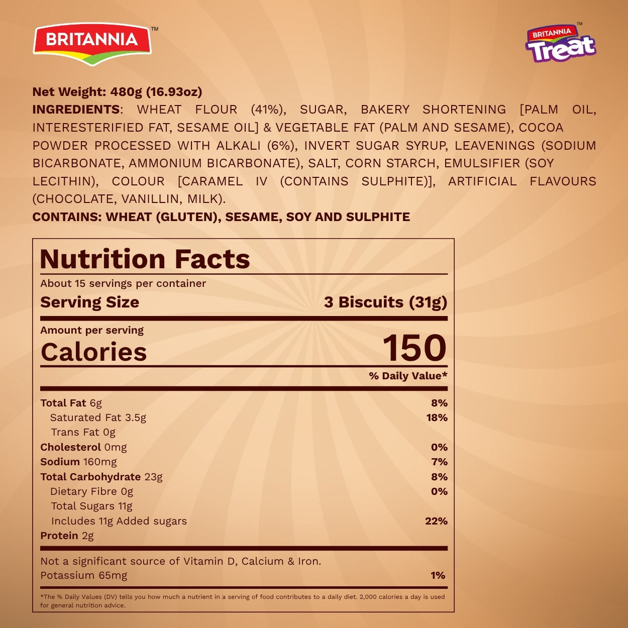 Britannia Treat Funky Choco Cream Biscuits | Pack -480GM(40g*12) | Chocolate Cream Filled Cookies Tasty Snack for Kids & Adults | Total 96 Pieces