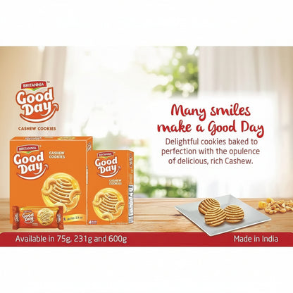Britannia Good Day Cashew Cookies, 231g (8.1 oz) – Crunchy Cashew Biscuits, Perfect Tea-Time & Anytime Snack