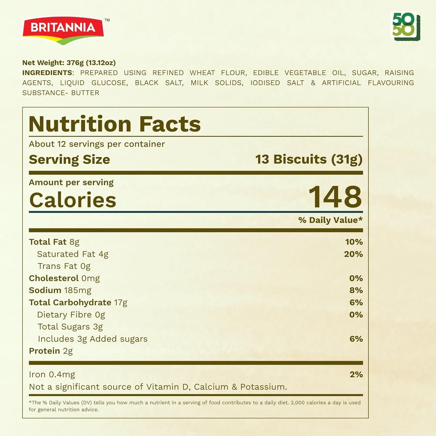 Britannia Crackers 50 50 Maska Chaska Biscuit | Original Baked Snack Crackers, Family Pack 13.12oz (372g) - (Pack of 6(2.19 oz))