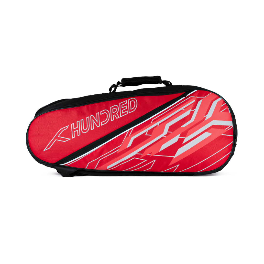 HUNDRED Two Step Badminton and Tennis Racquet Kit Bag | Material: Polyester | Multiple Compartment with Side Pouch | Easy-Carry Handle | Padded Back Straps | Front Zipper Pocket (Red, 6 in 1)