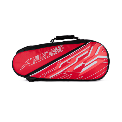 HUNDRED Two Step Badminton and Tennis Racquet Kit Bag | Material: Polyester | Multiple Compartment with Side Pouch | Easy-Carry Handle | Padded Back Straps | Front Zipper Pocket (Red, 6 in 1)