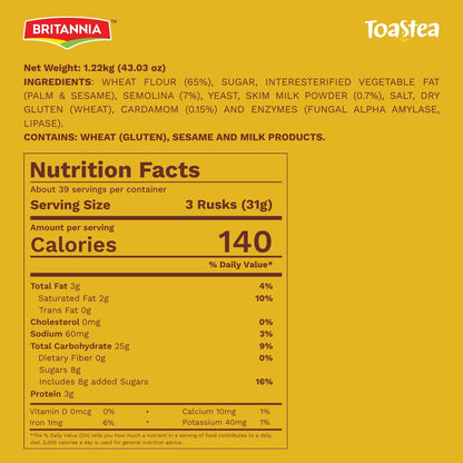 Britannia Wheat/Suji  Rusk 1.22Kg | Super Saver Pack | Crispy & Crunchy Pack for Breakfast