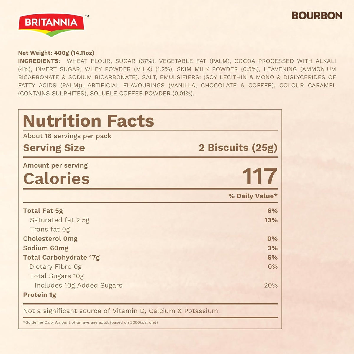 Britannia Bourbon The Original Cappuccino Crème Biscuits Smooth Chocolate Cappuccino Cream Filling Crunchy Tea-Time Snack with Sugar Crystals 3.52oz (100g) Each Pack of 6