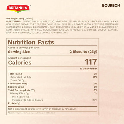 Britannia Bourbon The Original Cappuccino Crème Biscuits Smooth Chocolate Cappuccino Cream Filling Crunchy Tea-Time Snack with Sugar Crystals 3.52oz (100g) Each Pack of 6
