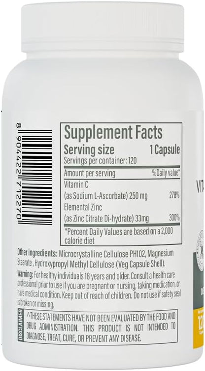 Patanjali Nutrela Vitamin C + Zinc - Natural Immune Support Supplement  - Antioxidant & Immunity Booster - 120 Vegetarian Capsules