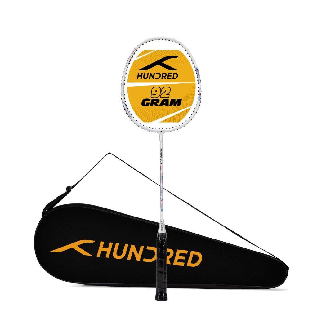 HUNDRED Powertech 200 PRO Badminton Racquet with Head Cover (Black,White,Navy Size: Standard, Grip Size:G5) | Strung | Material: Aluminium | For Intermediate Players | Weight: 95 grams | Maximum String Tension - 18-20lbs