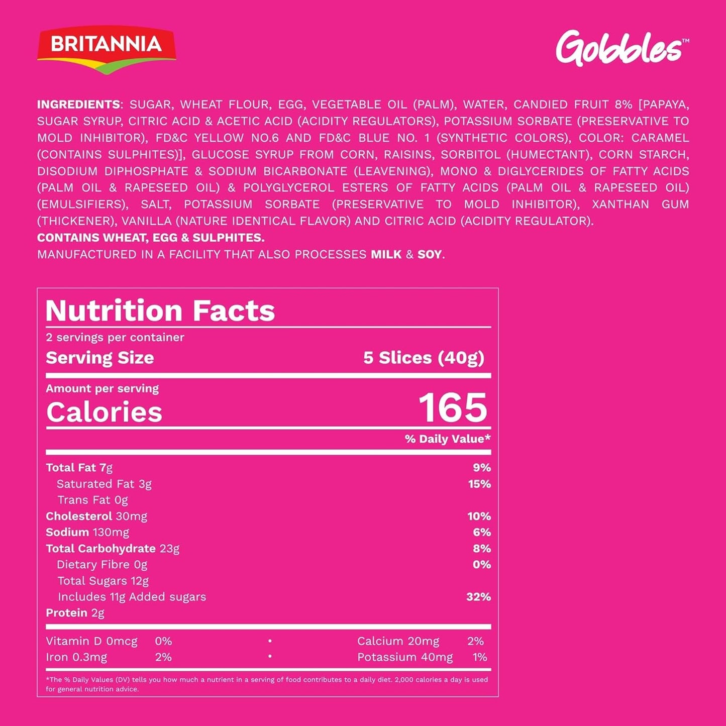 Britannia Slice Fruit Cake, Soft Baked Snack Cake with Mixed Fruit, 3.17 oz (90g)