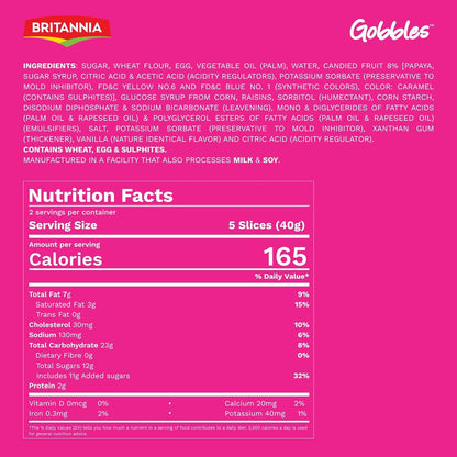 Britannia Slice Fruit Cake, Soft Baked Snack Cake with Mixed Fruit, 3.17 oz (90g)